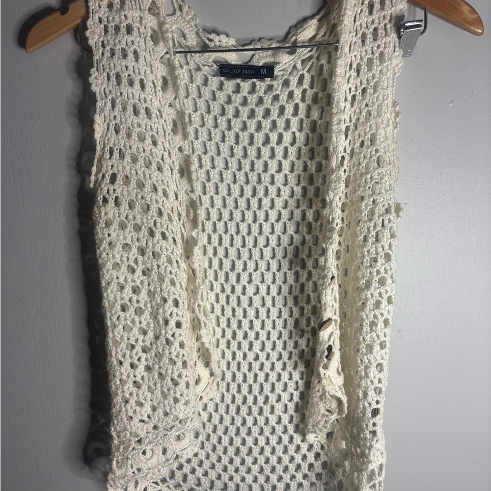 Cream Crochet Sleeveless Vest